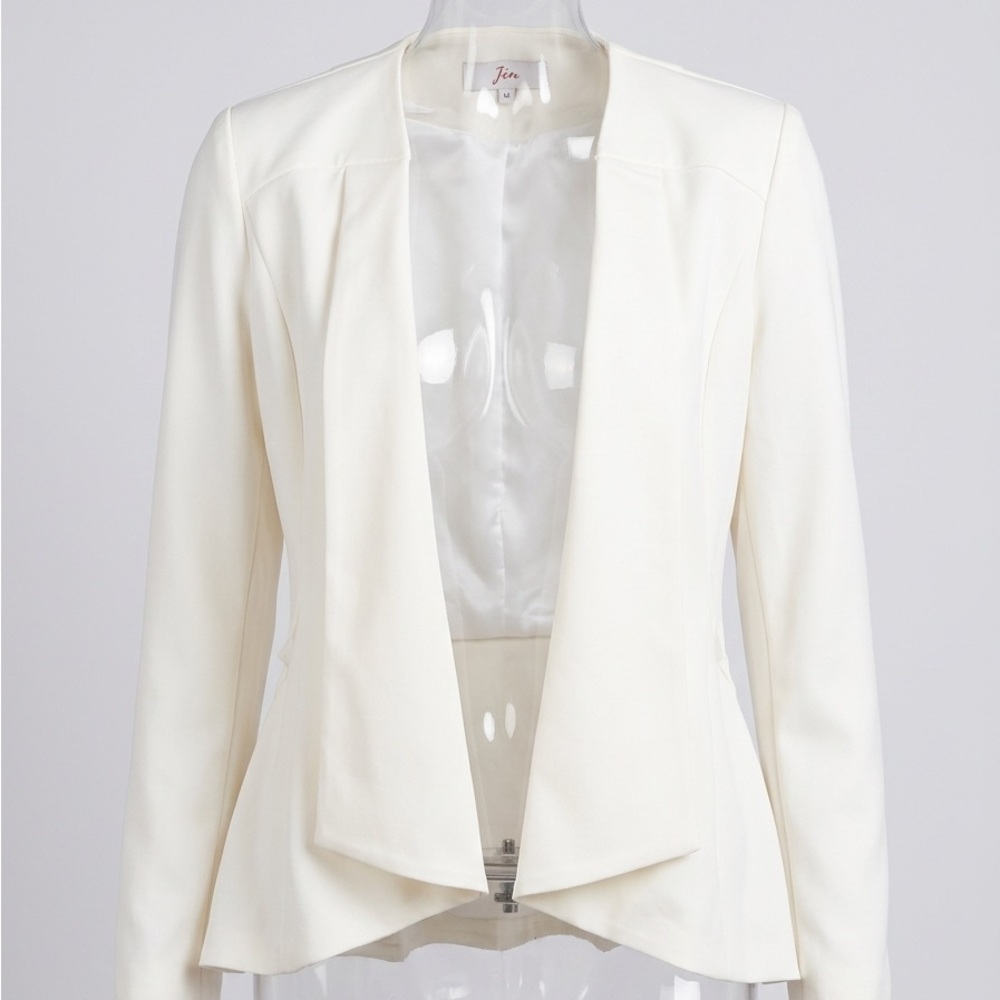 John Paul Ataker White Open Front Peplum Blazer Jacket Size 38